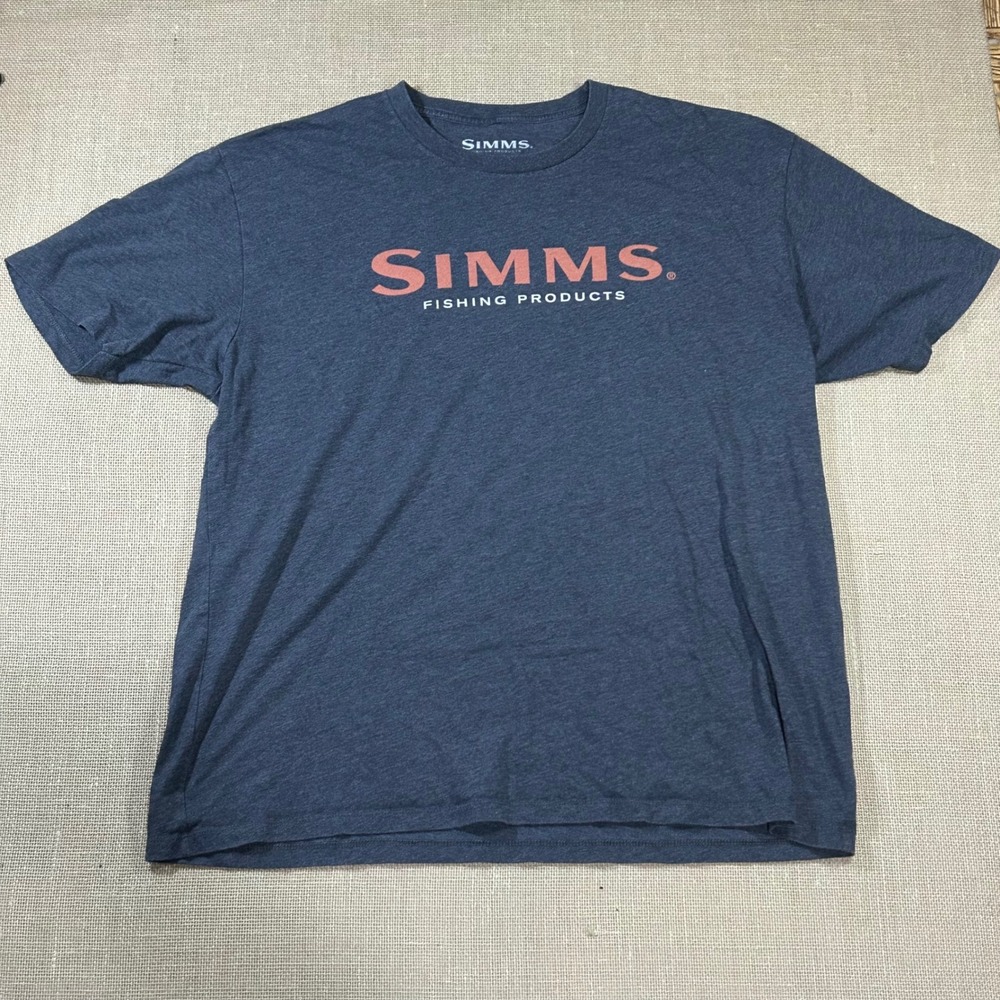 Simms Fishing Products Mens XL Graphic T-Shirt Blue Heather Short Sleeve Logo
